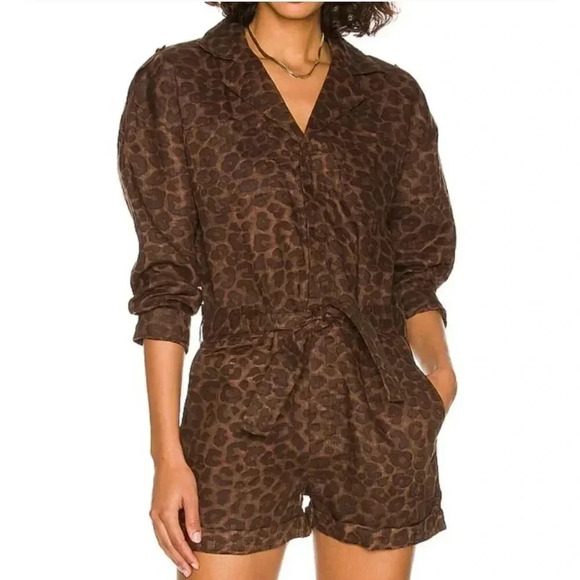 acacia swimwear Pants - Acacia Billy Jumpsuit Romper Cheetah Print Brown Size Small New With Tags.